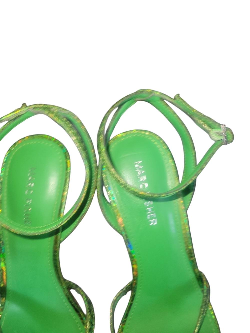 Marc Fisher Neon Green Iridescent Strappy Sandals Sz 8 1/2 M - Picture 8 of 9